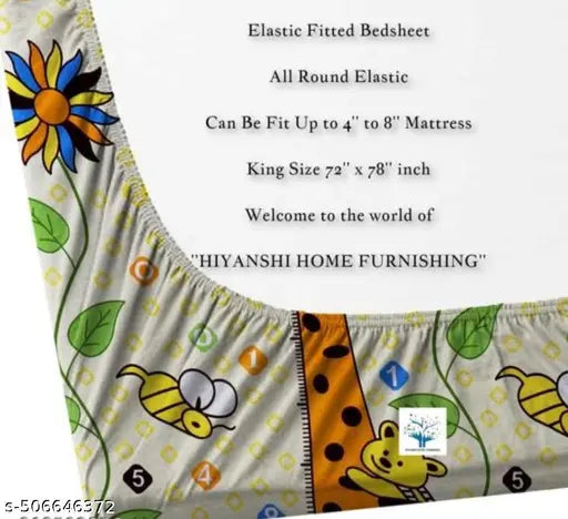 Super Soft Glace Cotton All Round Elastic Fitted Double Bed Bedsheet with 2 Pillow Covers-72x78x8