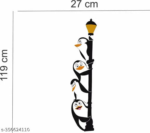 Artistic Impression " Penguins with Lamp " Multi color Vinly Wall Stickers