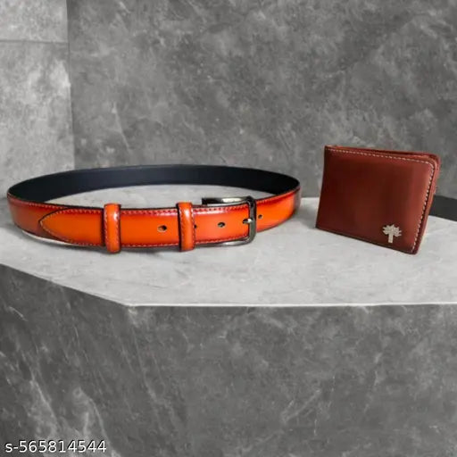 Combo tan leather belt and wallet