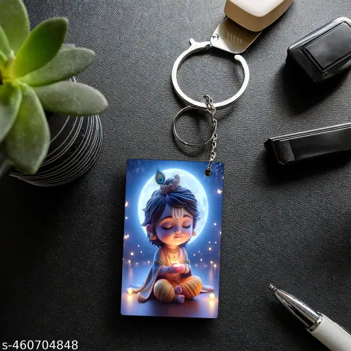 ASvik Creations Premium  Cute Krishna KC-04 Printed Keychain Pack of 4 - Stylish Acrylic Keychain for Bike, Scooty, Car, Home, Office - Cute Religious Gift for Men, Women, Kids