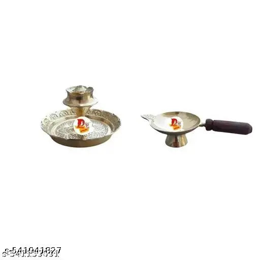 EliteTouch  7 Piece Brass Pooja Kit – Lota, Diya, Bell, Spoon Set  traditional puja items,pooja thali combo,festival puja thali set