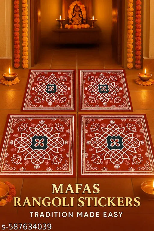 Mafas Kolam Rangoli Sticker Set – 10x10 Inch – Pack of 5 – Elegant Waterproof Floor Décor for Wedding, Housewarming & Griha Pravesh