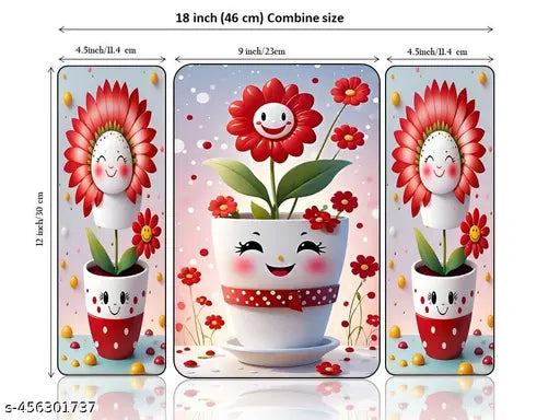 B-art Set of 3 Flower Painting For Living Room 12 Inch x 18 Inch ( SBJM-098 )