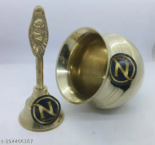 Pure peetal kalash for pooja 4" with Peetal ghanti