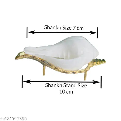 Bhabani Antique Shop Small Jal Shankh (Water Conch) With Brass Shankha Stand for Pooja & Home Décor – Natural Conch Shell for Spiritual/Ritual Use ( Small Size 7 CM , Pack Of 1 )