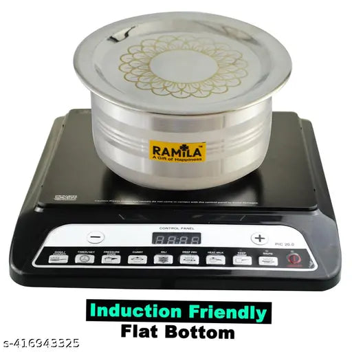 Stainless Steel Patila Bhagona Tope Set With Lid ( Silver Touch Design And Laser Design Lid )- Capacity 2000ml,1500ml,1000ml,750ml,500ml)