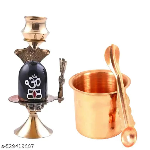 EliteTouch  Copper set of Panchpatra & pali ( Achmani) Copper  (1 Pieces, Brown) with lotishiv for jal abhieshek mahadev shivling idol statue