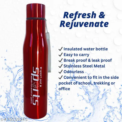 Stylish Red Stainless Steel Sports Water Bottle - 1 Litre, Lightweight & Durable