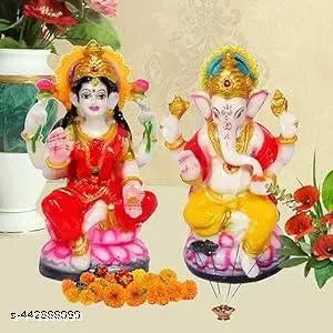 Marble Finish Laxmi. Ganesh. Idol For Home Puja Mata Laxmi. Ganesh./Ganesha/Ganpati Colour Marble Statue Idols Murti For Pooja Room & Gift Items (Polyresin - 10 Cm), Multicolor
