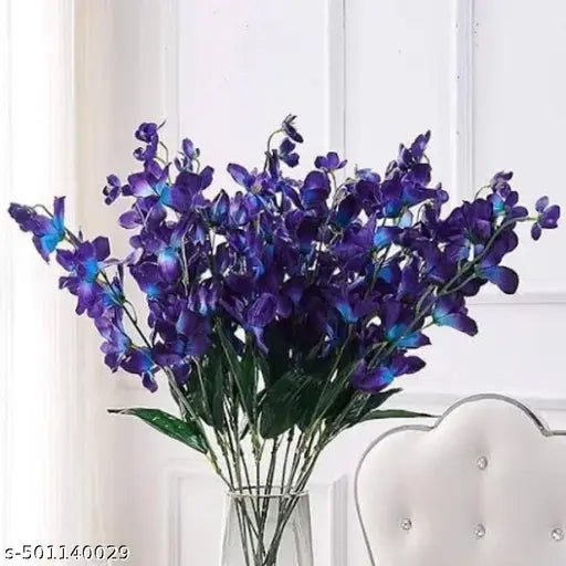 Interiors & More Artificial Sonia Orchid – Pack of 5 Realistic Faux Orchid Sticks for Home Décor, Weddings, Festivals & Gifting (Blue, Without Vase)