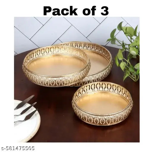 Z A Designs Luxury Gold Tray Set of 3 – Decorative Serving & Display Trays for Home Décor, Kitchen, Dining Table, Parties, Weddings & Gifting
