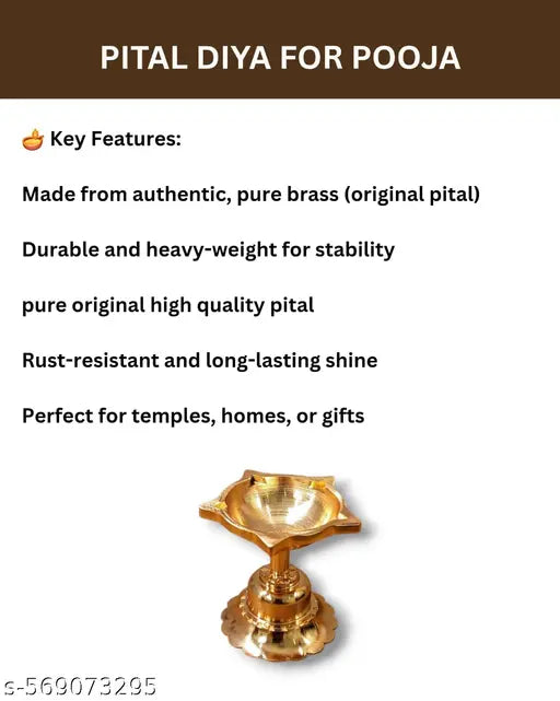 Premium Pure Pital Diya Set | 2 Pcs Traditional Brass Oil Lamp for Pooja
