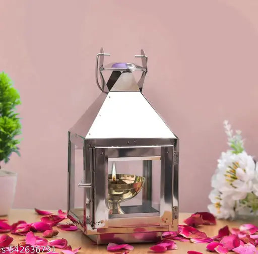 Akhand diya stand for home temple with brass diya small size