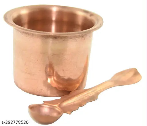 Haridwar Divine Copper Panch Patra Glass with Spoon, Poojan Purpose For Home | Temple | Sawan | Shivrtari Pooja | for All Pooja Purpose