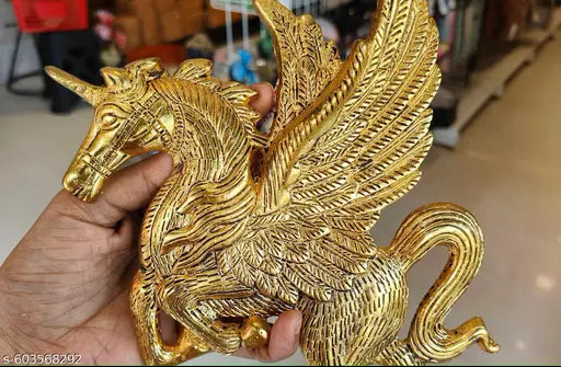 Flying Horse Wall Hanging Statue – Luck, Wealth & Bright Future | Home & Office Decorative Showpiece - 18 cm  (Metal, Gold)