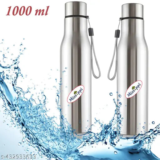 Missippi Stainless Steel 1000 ml Water Bottle with Side Rope  for school,college,fridge,office.