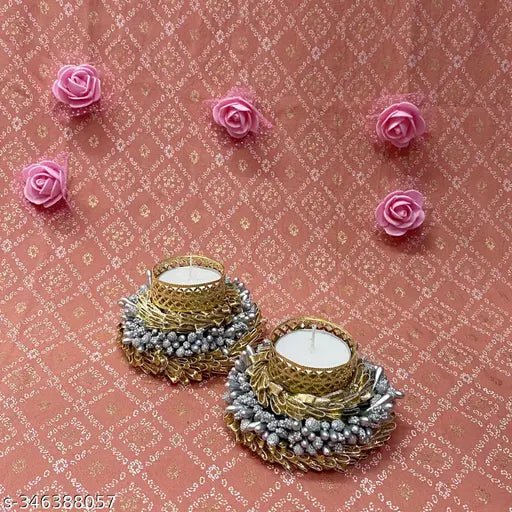 AorviDesigns Fancy Set of 4 Decorative Tealight Candle Holders/Diwali Diya/Décor for Office, Multi