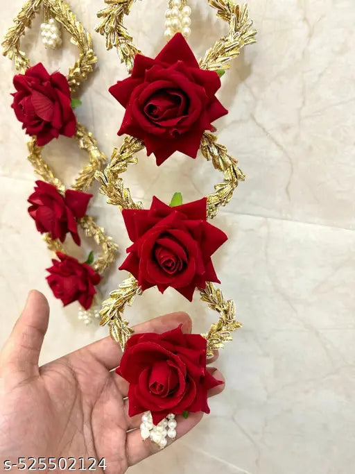Artistic Dreams Pack Of 2pcs Red Color 13*4 Inches Artificial Floral Red Rose Wall Hanging For Diwali Decoration,Home Decor, Gifts Items,Diya for Home Office Pooja,Durga Pooja,Temple Decoration