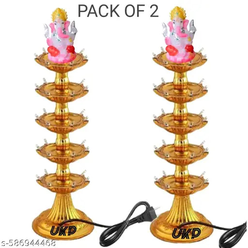 SKP 5 Layer Golden Colour Ganesh Loard Diya Unique Design Jayot Beutiful Night Light Decorative Temple Office Shop Clinic Hospital Festive Decoration Light Lord Ganesh Puja Diwali Puja Light