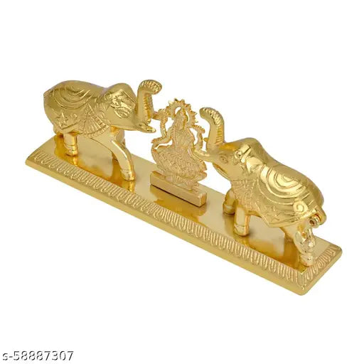 CRAFTAM Metal Double elephent with Laxmi Maa Shape Roli Rice  Chandan Chawal Akshat Haldi Kumkum Box  Chopda With Roli Rice Pack