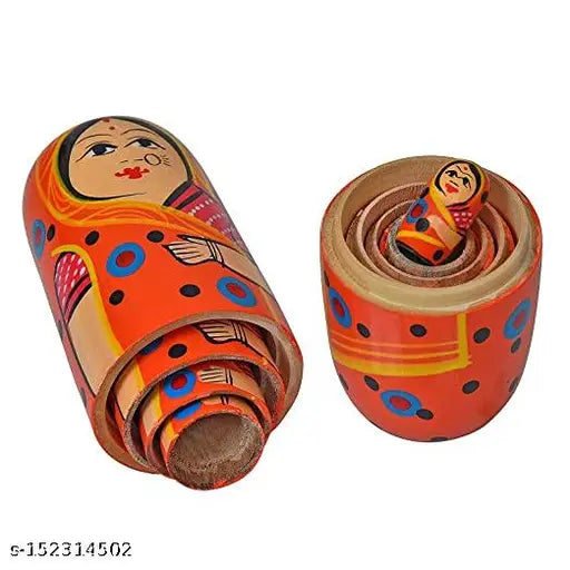 India Kids Handmade Hand Painted Cute Wooden Indian Women Nesting Dolls - Set of 5 Gifts