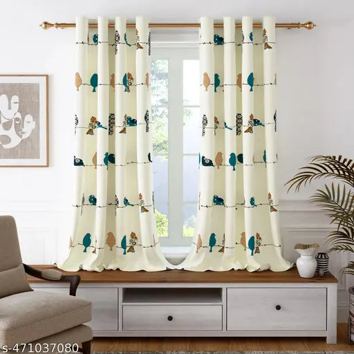 Yaanthiv's Semi-Sheer Floral Curtains - Home Décor Must-Have, Hummy Blue Bird, Door,Pack of 2 Curtains