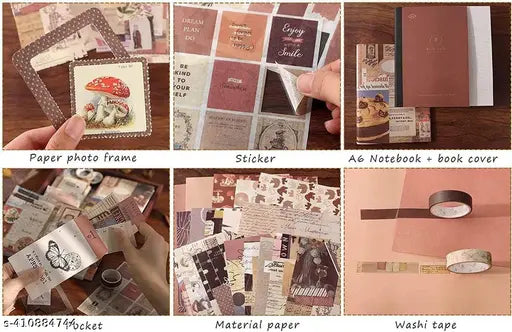 346pc Vintage Aesthetic Scrapbook Kit with Antique Papers, Stickers, WashiTape. Theme, Scrapbook Kit