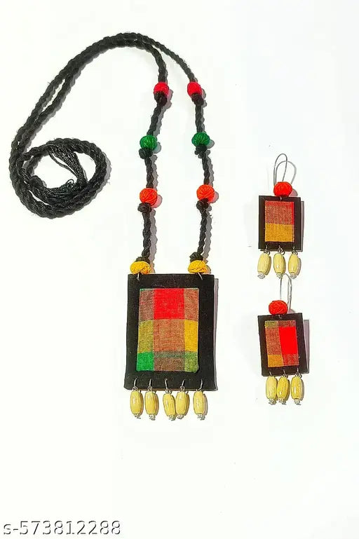 Handmade Multicolor Gamcha Fabric Jewellery Set