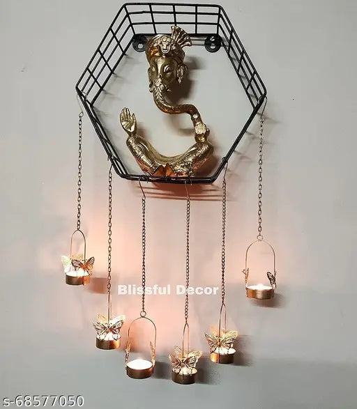 Amishi Blissful Decors Diwali Decorative Hanging Butterfly Tealight Candle Holder Hanging Tea Light Holder Tealight Holder with Chain Diwali Gifts Pack (6, Golden)