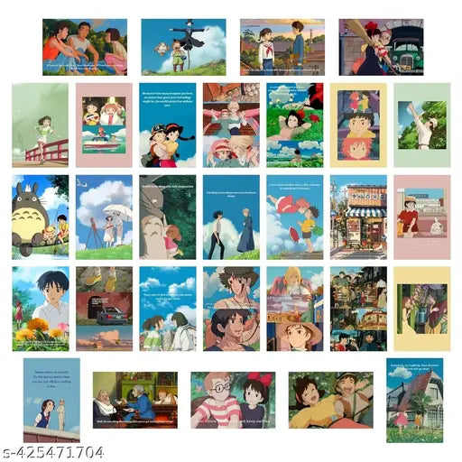 Paper Anime Wall Art Posters, Studio Ghibli, Cartoon, 10L x 15W cm, Set of 30 With Double Sided Tissue Tape