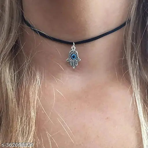 Hamsa Hand Evil Eye Choker Necklace Blue Turkish Glass Leather Rope for Women Men Girls Evil Eye Choker Evil Eye Pendant Handmade Jewelry Protection Spiritual