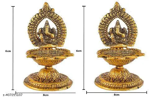 Ganesh Diya Set 2 For Home Office and Temple Aluminium Table Diya (Height: 4.5 inch)