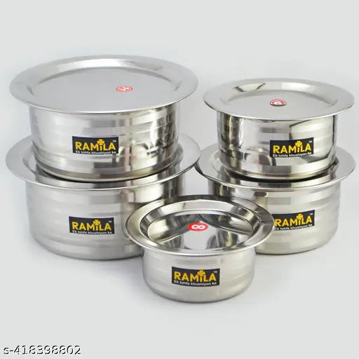 Stainless Steel Patila Set With Lid Flat Bottom Induction & Gas Stove Friendly Tope / Patila / Cookware Set (5 Pieces, 2000ml,1500ml,1000ml,750ml,500ml)