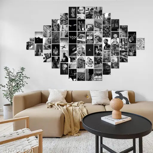 Pack of 54 54PCS Black & White Aesthetic Wall Collage Kit - 4x6 Inch Chic Photo Prints with Double-Sided Tape - Perfect for Dorm, Bar, or VSCO Display