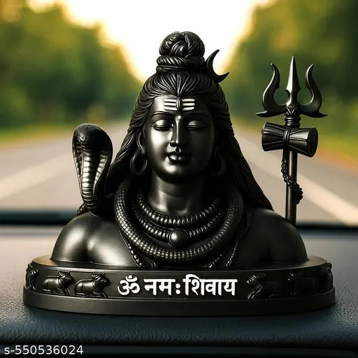 Lord Shiva Idol with Nandi in Marble Look for Home Temple Decor Dashboard Showpiece Meditation Table Gift Item Spiritual Shiv Statue for Pooja Room Mahadev Murti for Religious Decoration