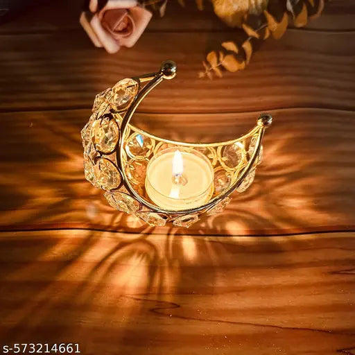 Golden Moon Shape Candle Holder, Candle Holder Metal Moon Candle Stand Tea Light Holder, Modern Luxury Metal Candlestick Desktop Ornaments