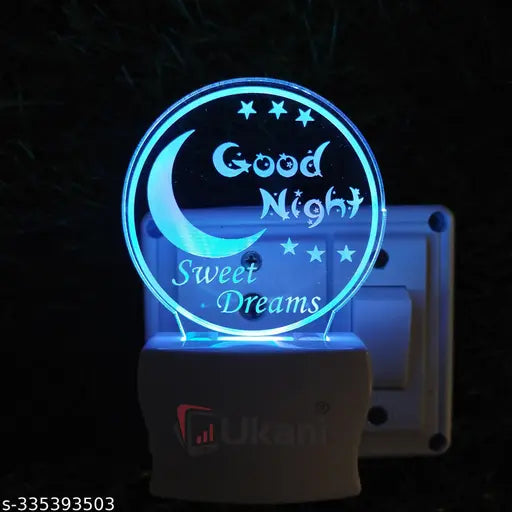 Red Robin GOOD NIGHT Acrylic 3D Optical Illusion Night Lamp, RGB 7 Colors Auto Colour Changing LED Plug and Play Night Light, Office Day Light, For Home and Office Use, Best for Gift, Multicolour - 7CM+3.5CM