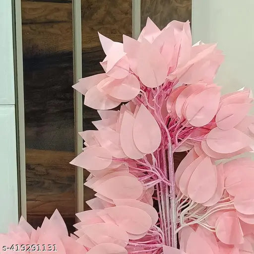 Artificial Ficus Leaves Branches| Ratta Fake Hanging | Garland Silk Long Hanging Bush Flowers String for Home Party Wedding Decor (Pink, 6)