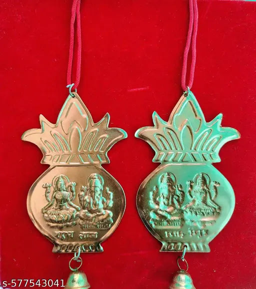 Brass Lakshmi Ganesh, Wall Hanging Kalash Bell | श्री लक्ष्मी श्री गणेश पीतल वॉल डेकोर बेल  Festive Pooja & Vastu, Decor | शुभता और समृद्धि का प्रतीक.