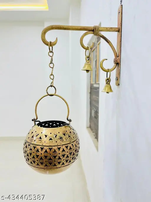 Suraj handicrafts lota flower small tealight holder hanger bell chain and scrow 13*13*13 cm