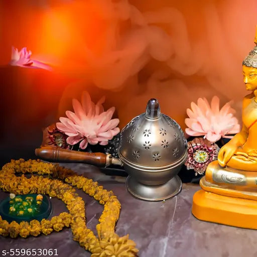 Hexale New Metal Incense Burner Loban Dani Dhoop Dani Loban Dani Aarti Metal Loban Dhoop Dani/Dhoop Dani Burner Loban Burner with Handle, Dhoop Dhuni Burner Sambrani Dhoop for Home Office Temple Puja Incense Burner,, Resin & Home Office Temple Prayer Butl
