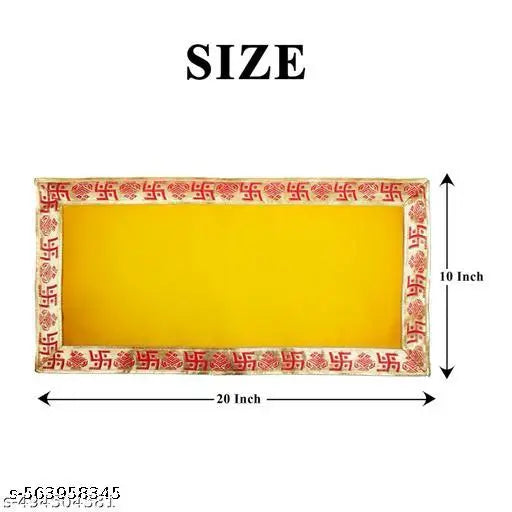 Velvet Aasan Mat | Pooja Aasan Mat | Golden Lace Satya Prayer Mat | Traditional Chowki Prayer Mat |Size : 10 x 20 Inch |Pack Of 2 (YELLOW)
