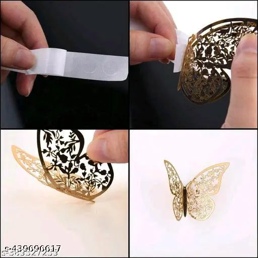 12 Pcs 3D Golden Butterfly Wall Stickers Set ✨ Luxury Metallic Home Decor for Bedroom, Living Room & Wall Decoration | Self Adhesive DIY Wall Art Decoration Pack