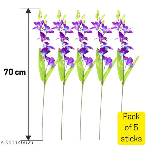 Interiors & More Artificial Sonia Orchid – Pack of 5 Realistic Faux Orchid Sticks for Home Décor, Weddings, Festivals & Gifting (Blue, Without Vase)