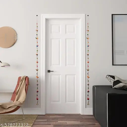 Colorful Bird Hanging Toran | Handcrafted Beaded Door Decoration with Bells (Pair)