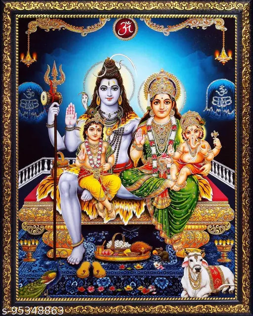 Lord Goddess God Shankar Family Photo for Pooja | Hindu Bhagwan Devi Devta Photo | God Photo Frames | Wall Decor Photo Frame | Shiva Family ( 6inchesx8Inches) Religious Frame with Laminated