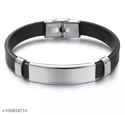Black Silver Gold Stainless Steel Silicon Wrist Band Customized Personalised Letter Engraved ID Bracelet Men