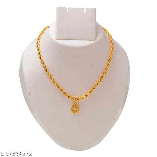 Jewar Mandi Fine Gold Plated Om Locket Brass Pendant Designer Jewellry with Chain for Men