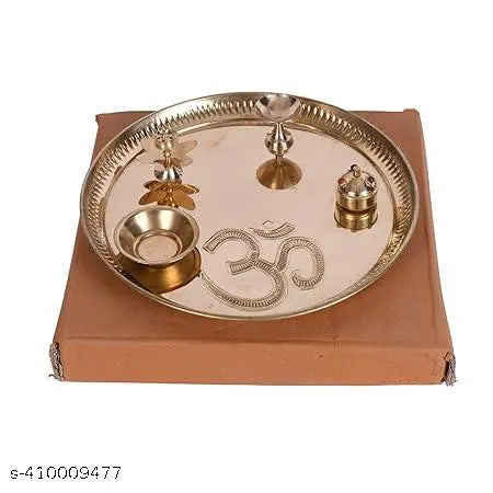 RAINBOW TRADERS/Traditional Brass Pooja Thali | Aarti Thali for Pooja |8" Diameer l Multiple Occasion: Diwali Pooja, Navratri Pooja, Rakhi Pooja, Best Wedding Return Gift