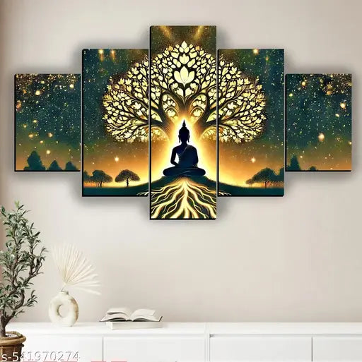 Set Of 5 Lord Buddha  Wall Painting For Living Room Gift Items 18x30 inch